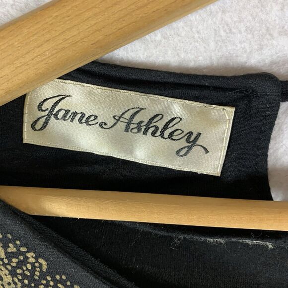 VTG Jane Ashley Womens Top Sz 16 Black Gold Beaded Lotus Flower Event - Picture 9 of 12